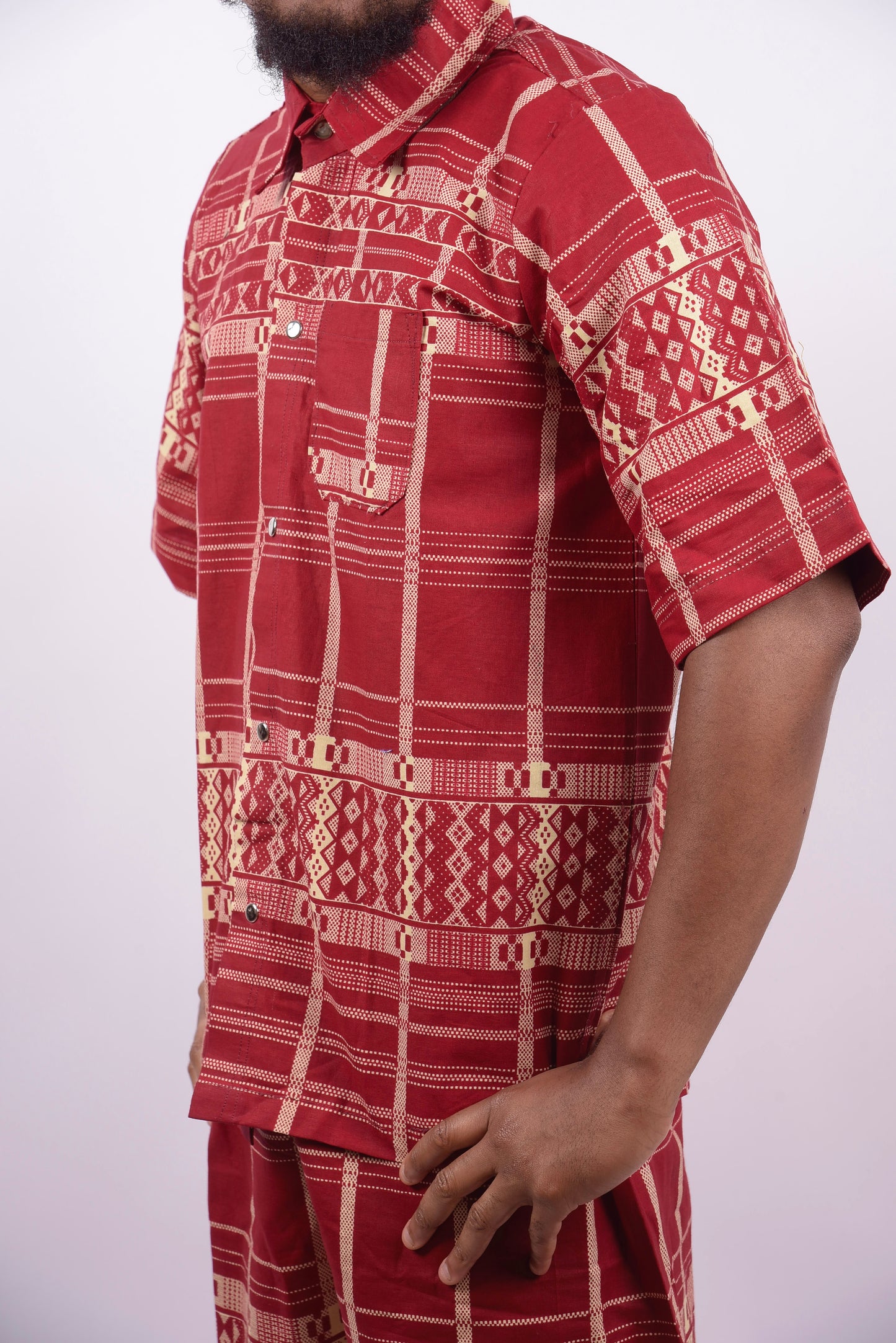 Chemise & bermuda rouge en wax