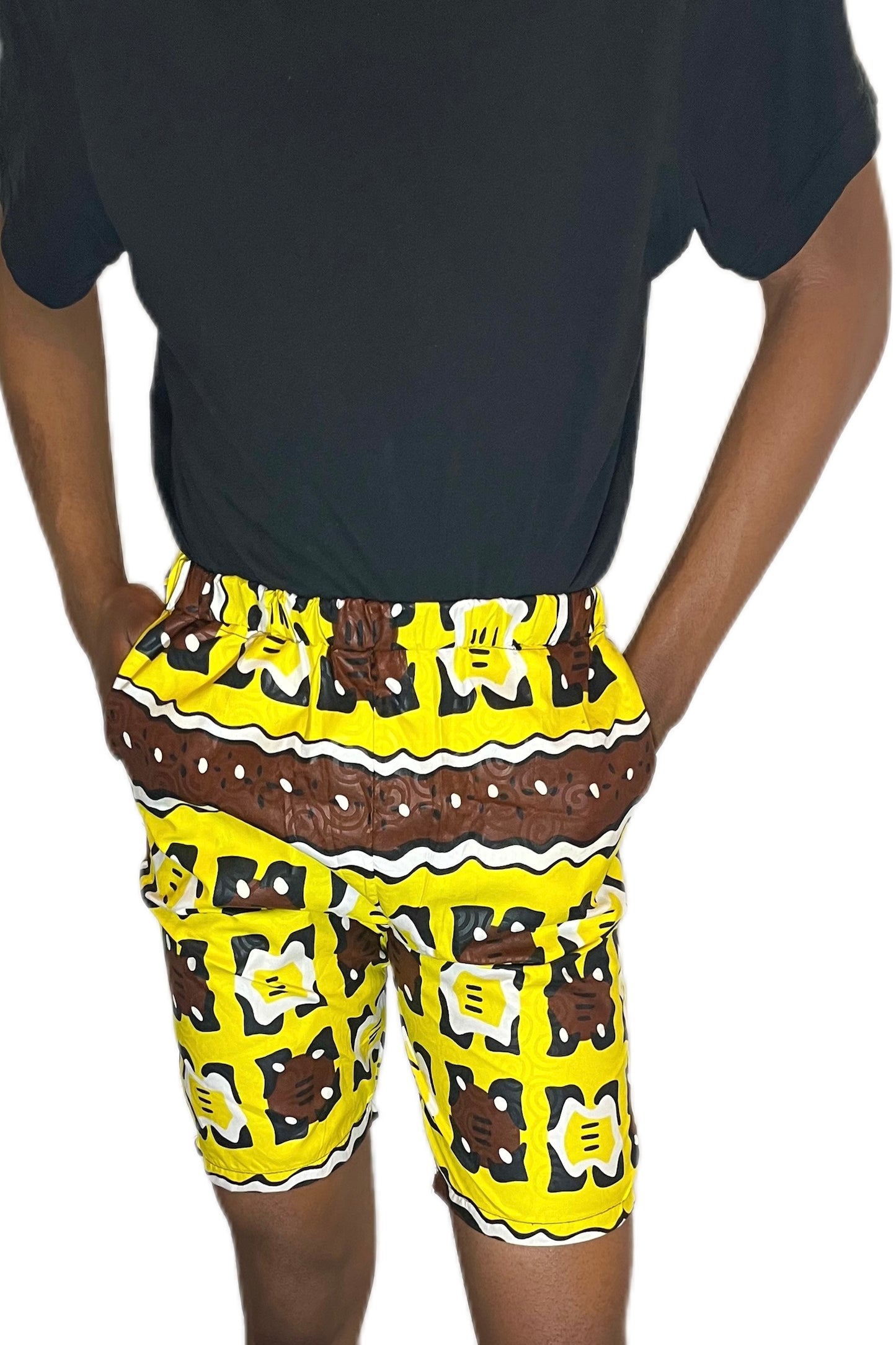 Short en wax jaune et marron