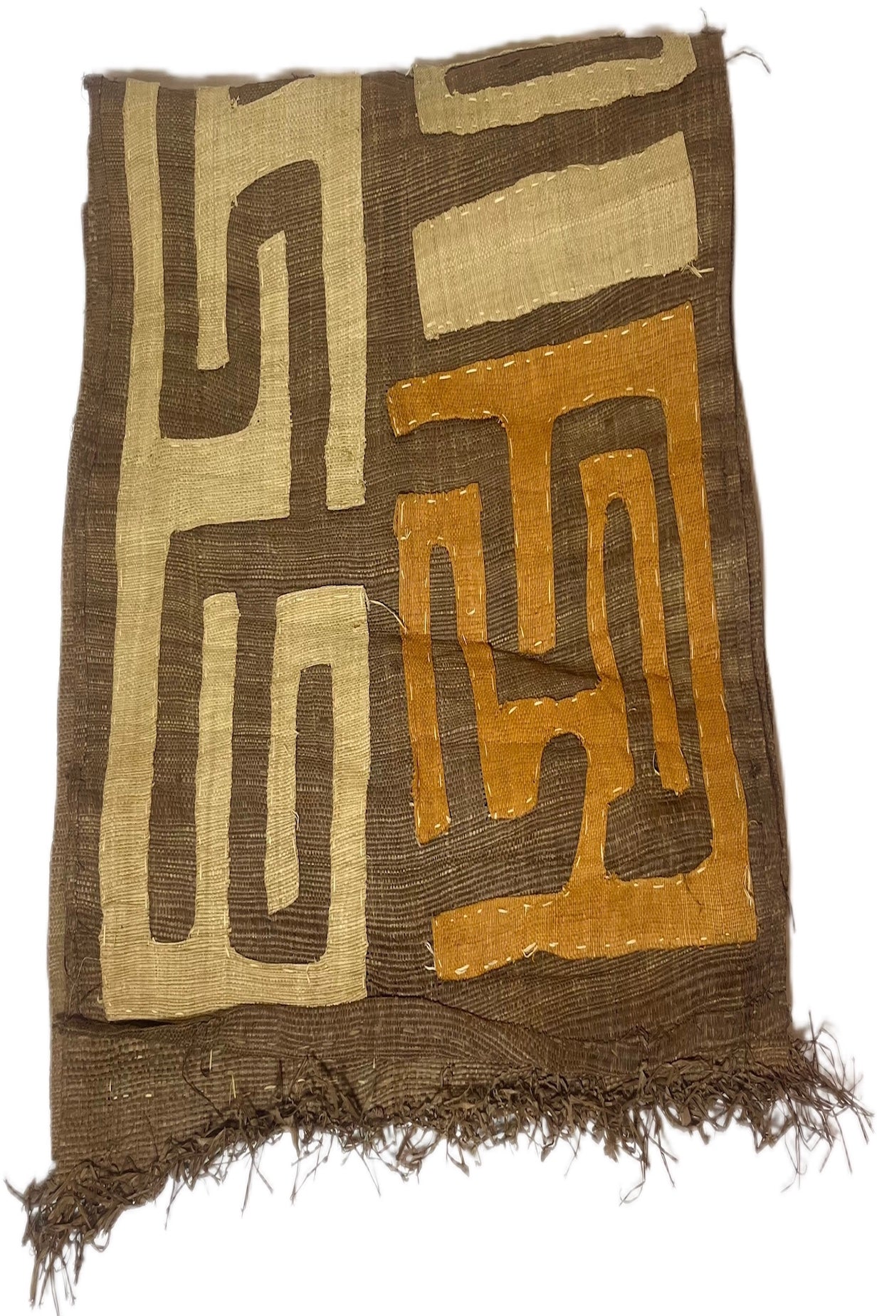 Pagne raphia Kuba marron labyrinthe, 3m16 x 54 cm